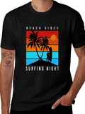 Beach Vibes Surfing Night Black T-Shirt
