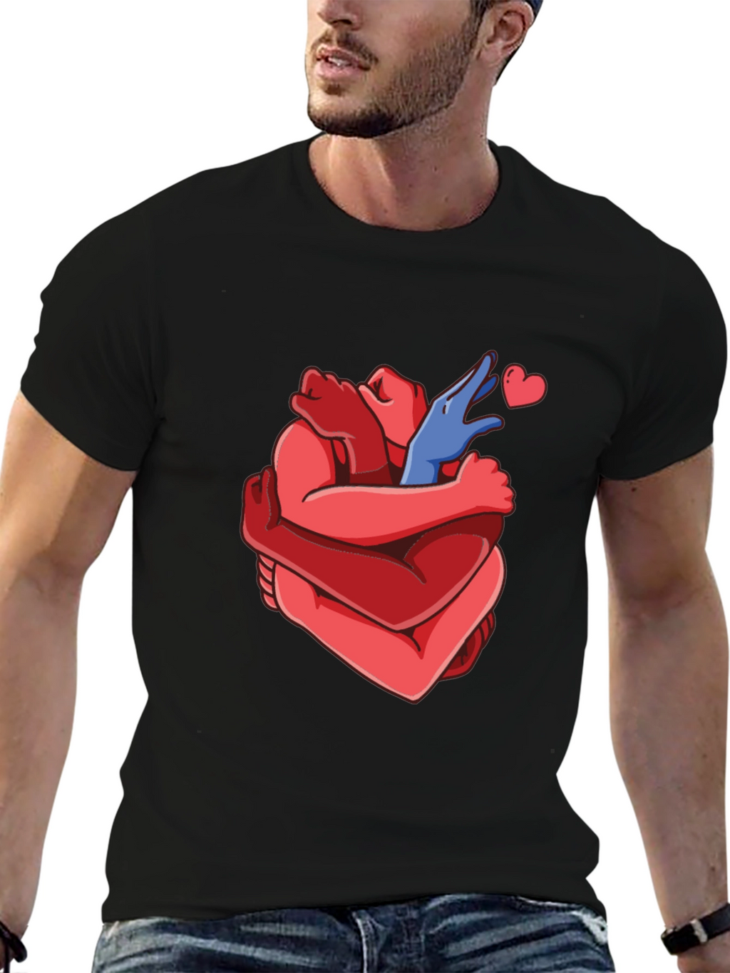 Heart Hug Graphic Tee - Black