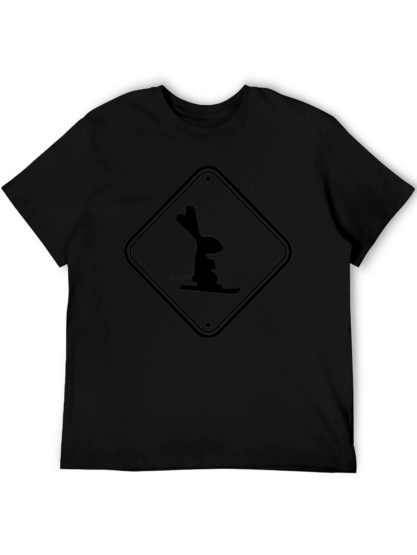 Skiing Rabbit Black T-Shirt