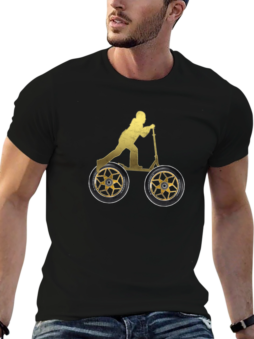 Scooter Rider Graphic Tee - Black Cotton Shirt