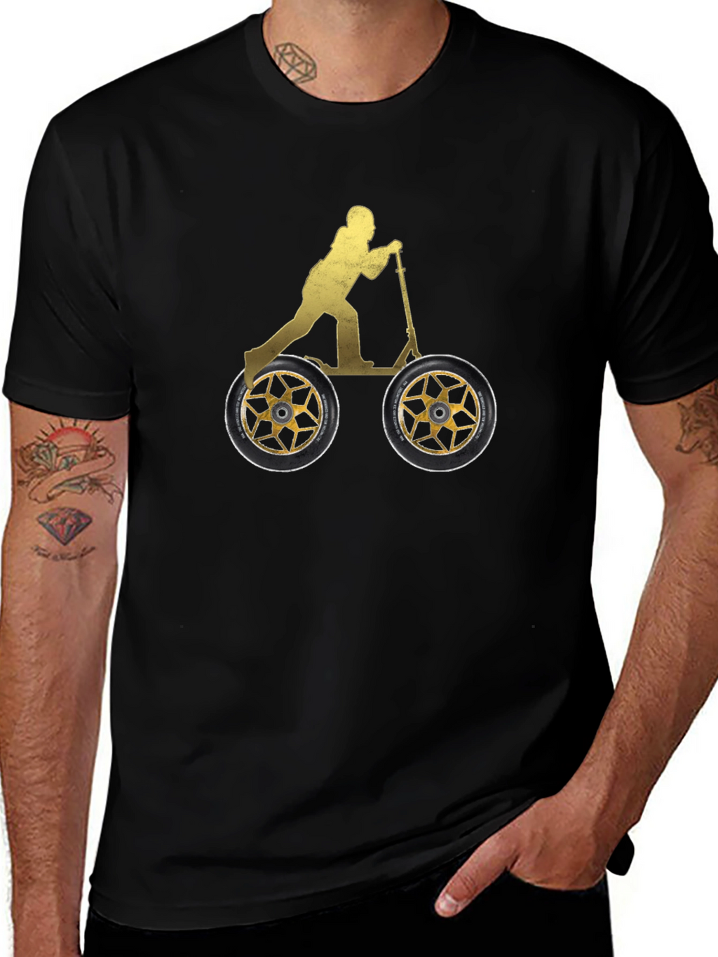 Scooter Rider Graphic Tee - Black Cotton Shirt