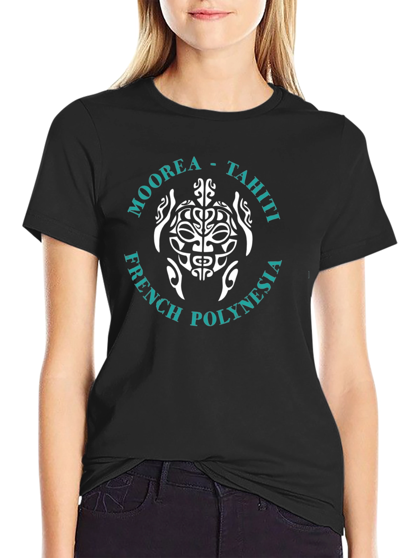 Moorea Tahiti Turtle Graphic T-Shirt - Black