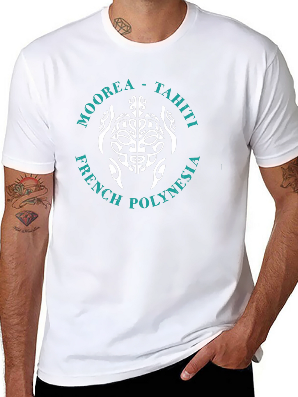 Moorea Tahiti Turtle Graphic T-Shirt - Black