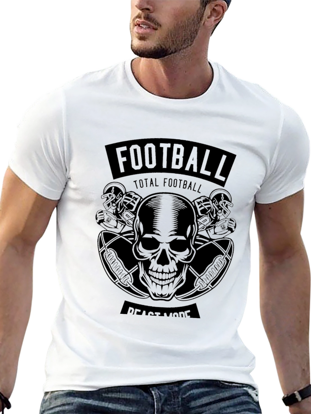 Football Beast Mode Skull Graphic T-Shirt
