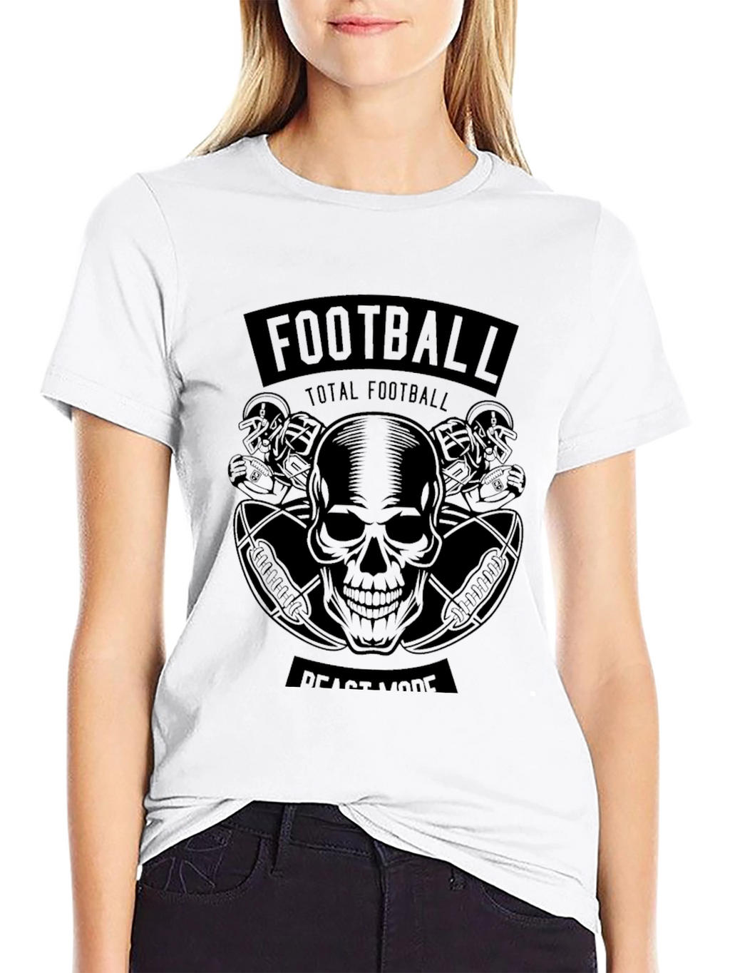 Football Beast Mode Skull Graphic T-Shirt