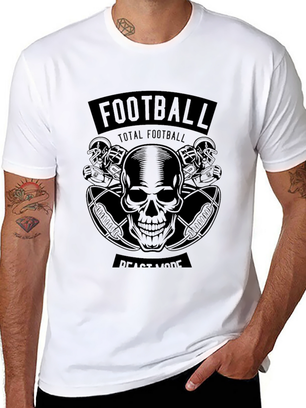 Football Beast Mode Skull Graphic T-Shirt