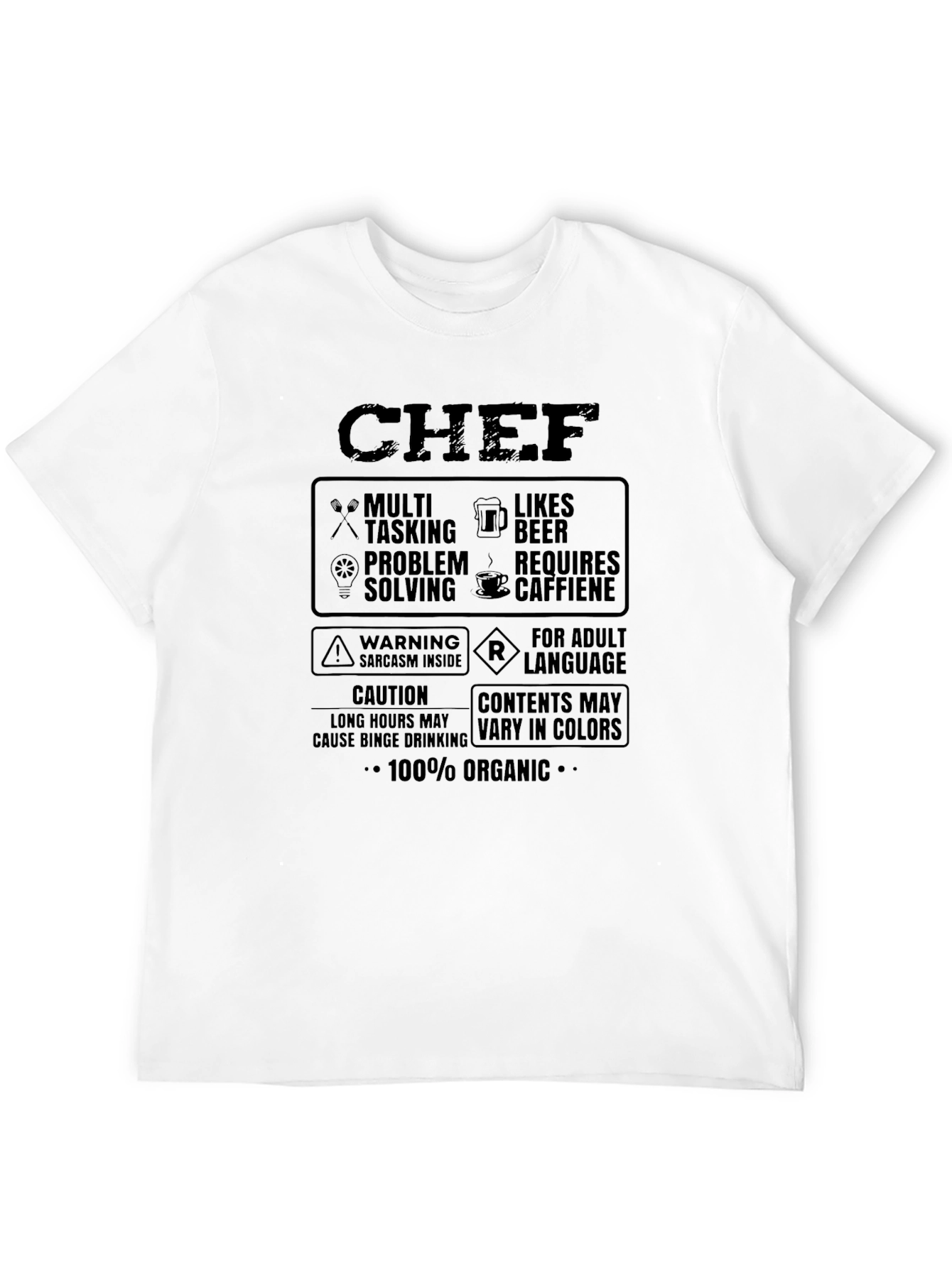 Chef Funny T-Shirt: Multi-Tasking Likes Beer 100% Organic