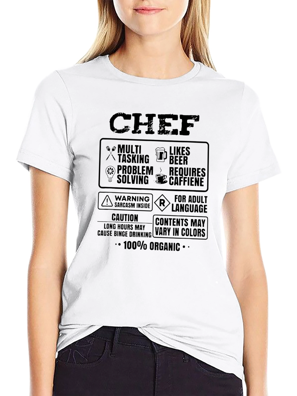 Chef Funny T-Shirt: Multi-Tasking Likes Beer 100% Organic