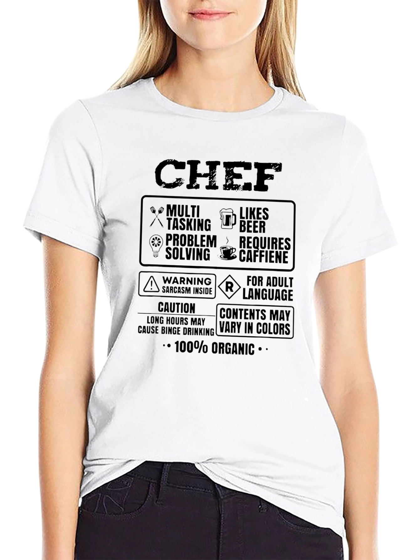 Chef Funny T-Shirt: Multi-Tasking Likes Beer 100% Organic