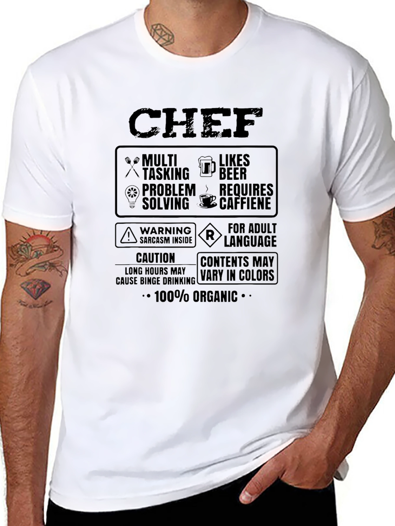 Chef Funny T-Shirt: Multi-Tasking Likes Beer 100% Organic