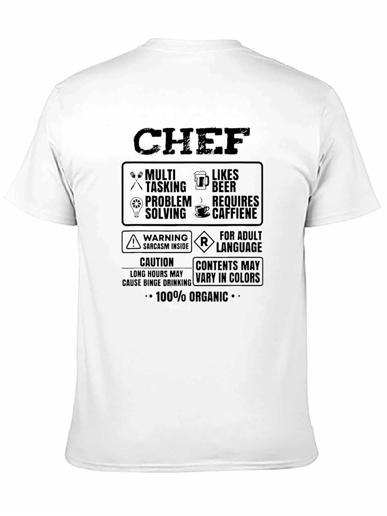 Chef Funny T-Shirt: Multi-Tasking Likes Beer 100% Organic