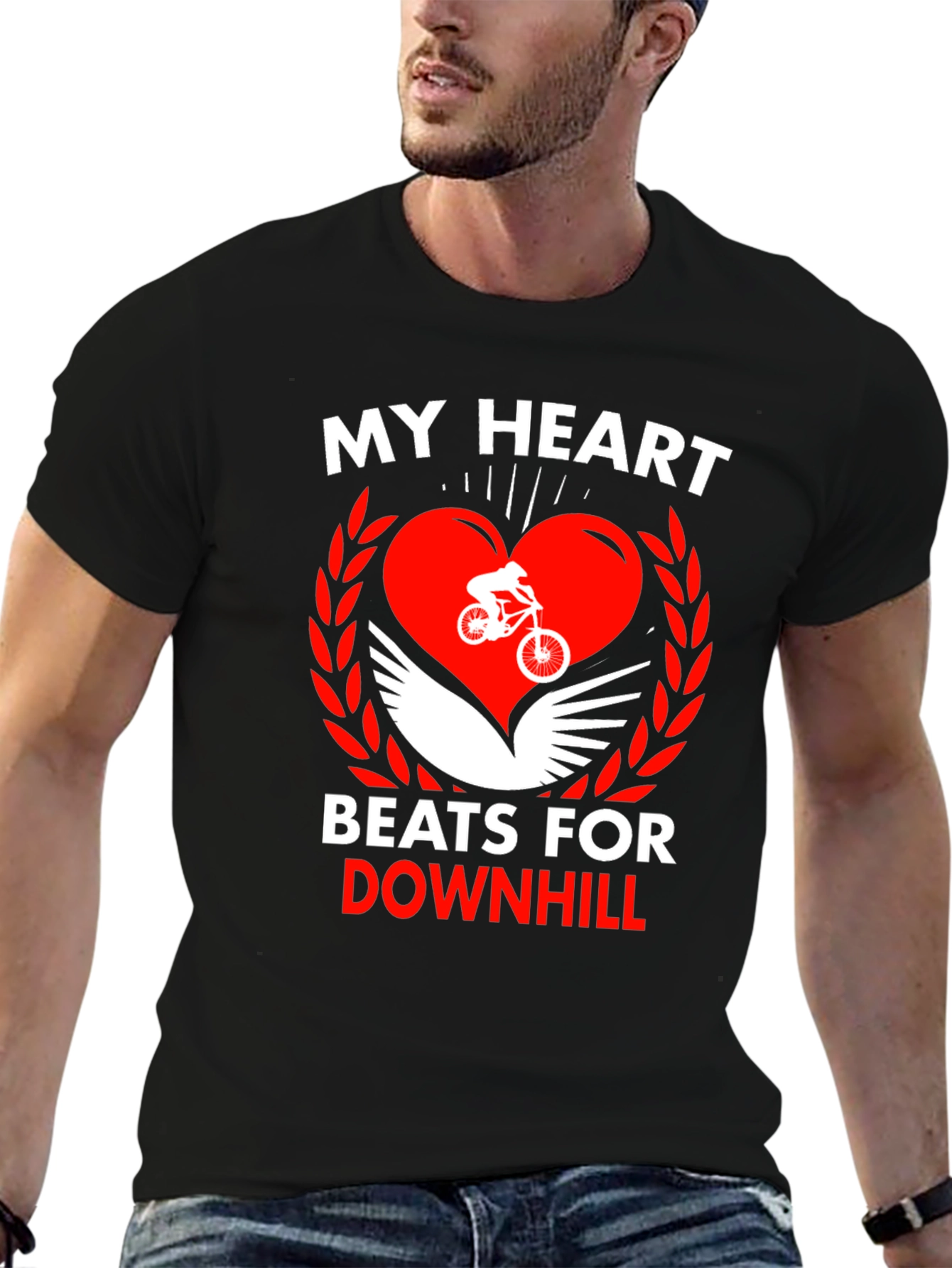 Downhill Biking Heart Graphic T-Shirt