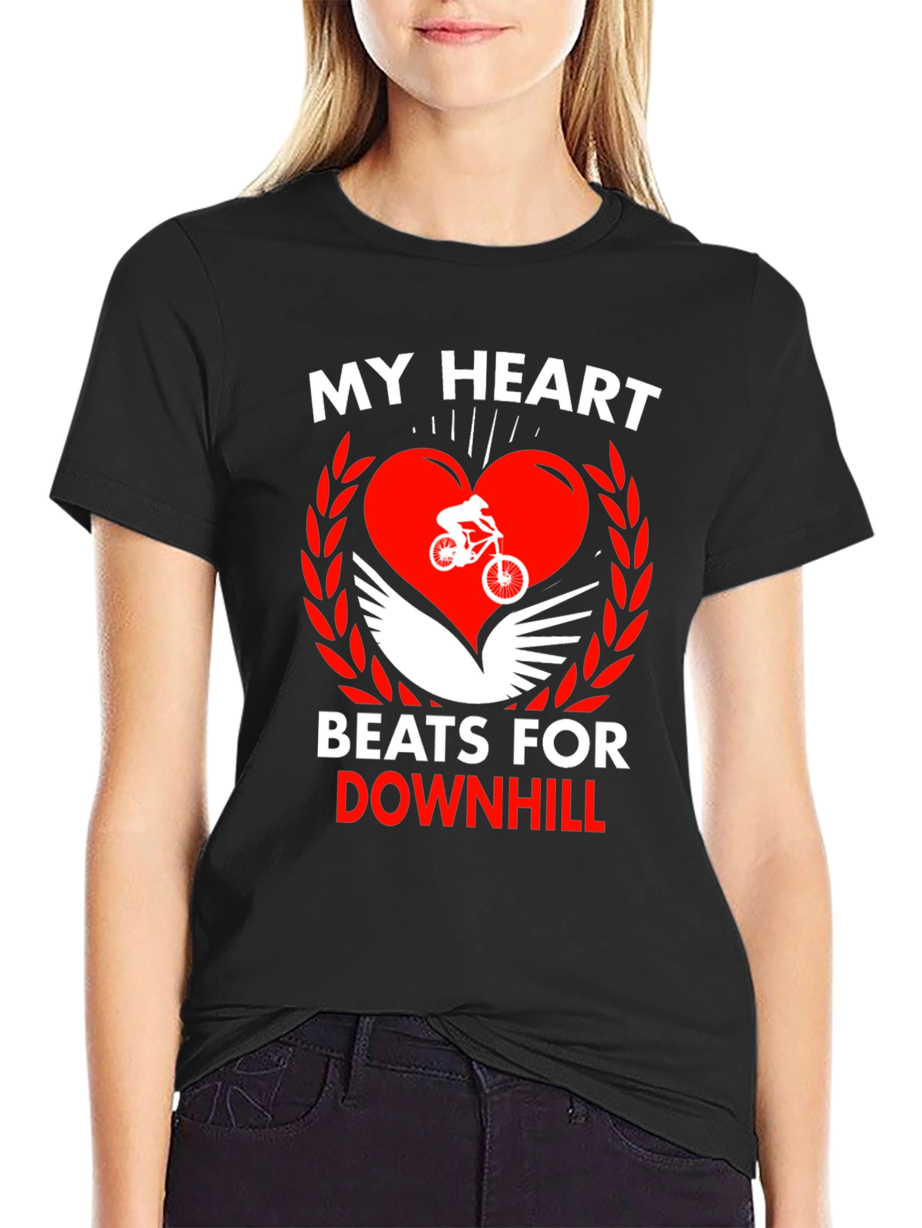 Downhill Biking Heart Graphic T-Shirt