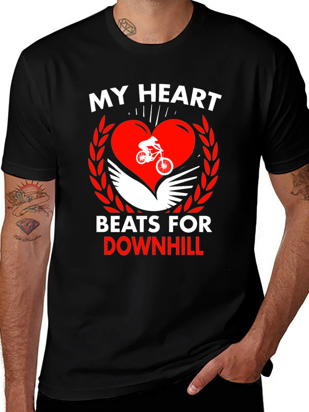 Downhill Biking Heart Graphic T-Shirt