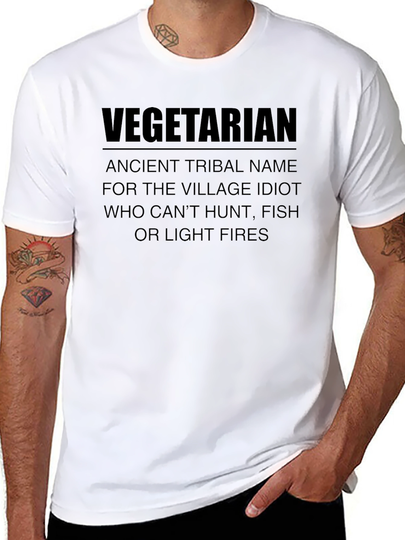 Vegetarian Village Idiot Funny Graphic T-Shirt