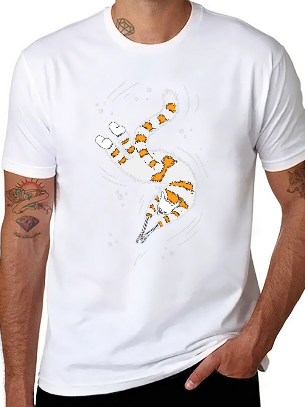 Whimsical Diving Cat Graphic Tee - Black