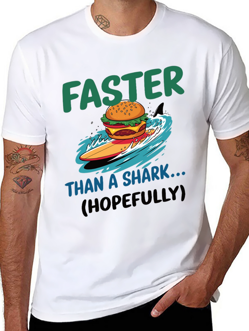 Faster Than a Shark Burger Surf T-Shirt