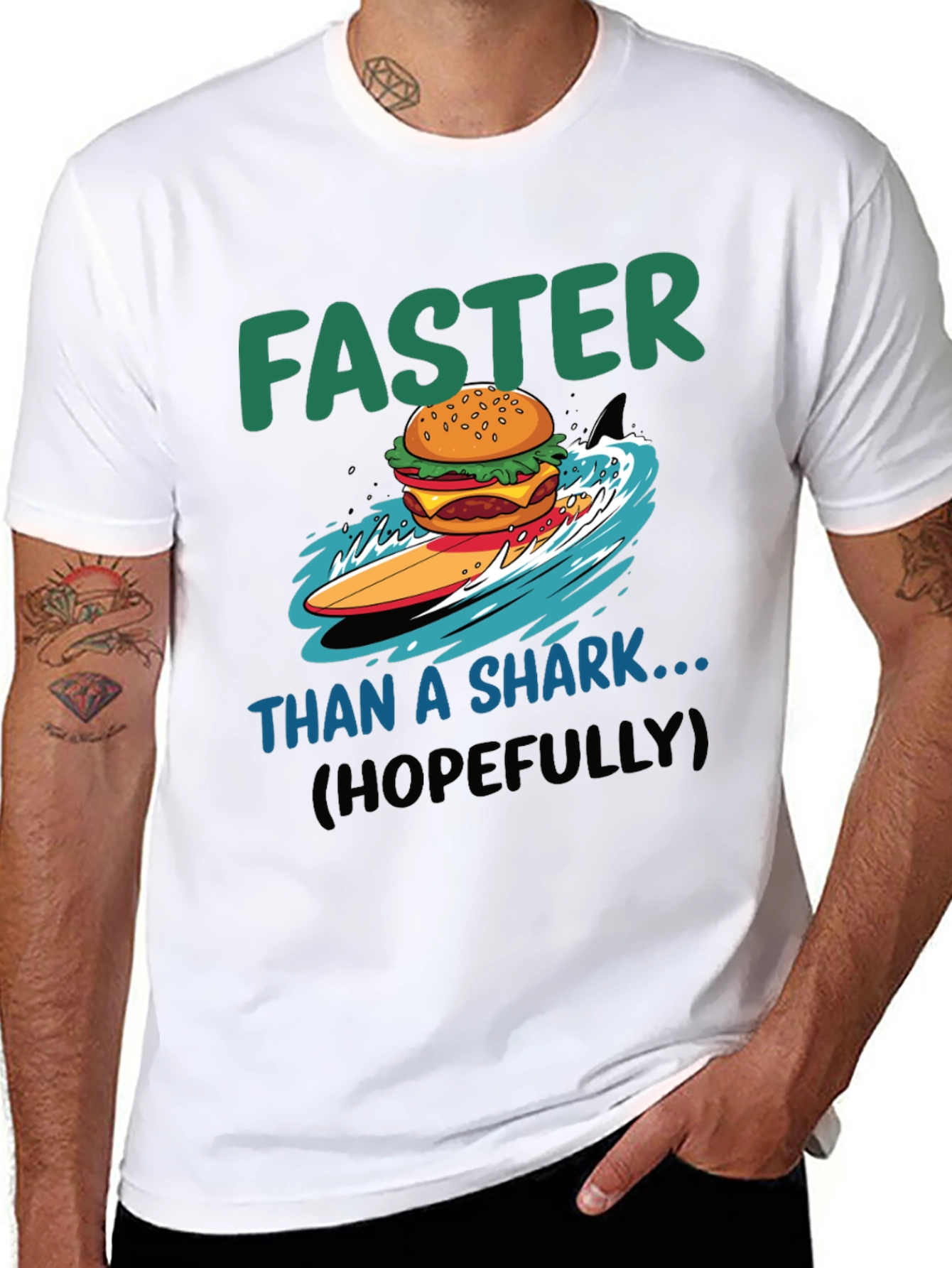 Faster Than a Shark Burger Surf T-Shirt