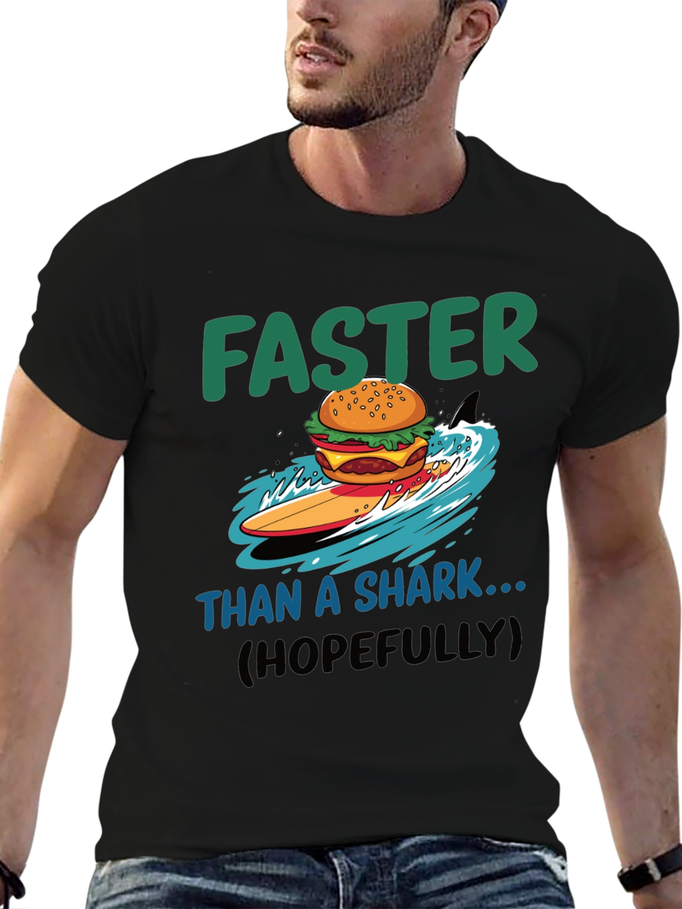 Faster Than a Shark Burger Surf T-Shirt