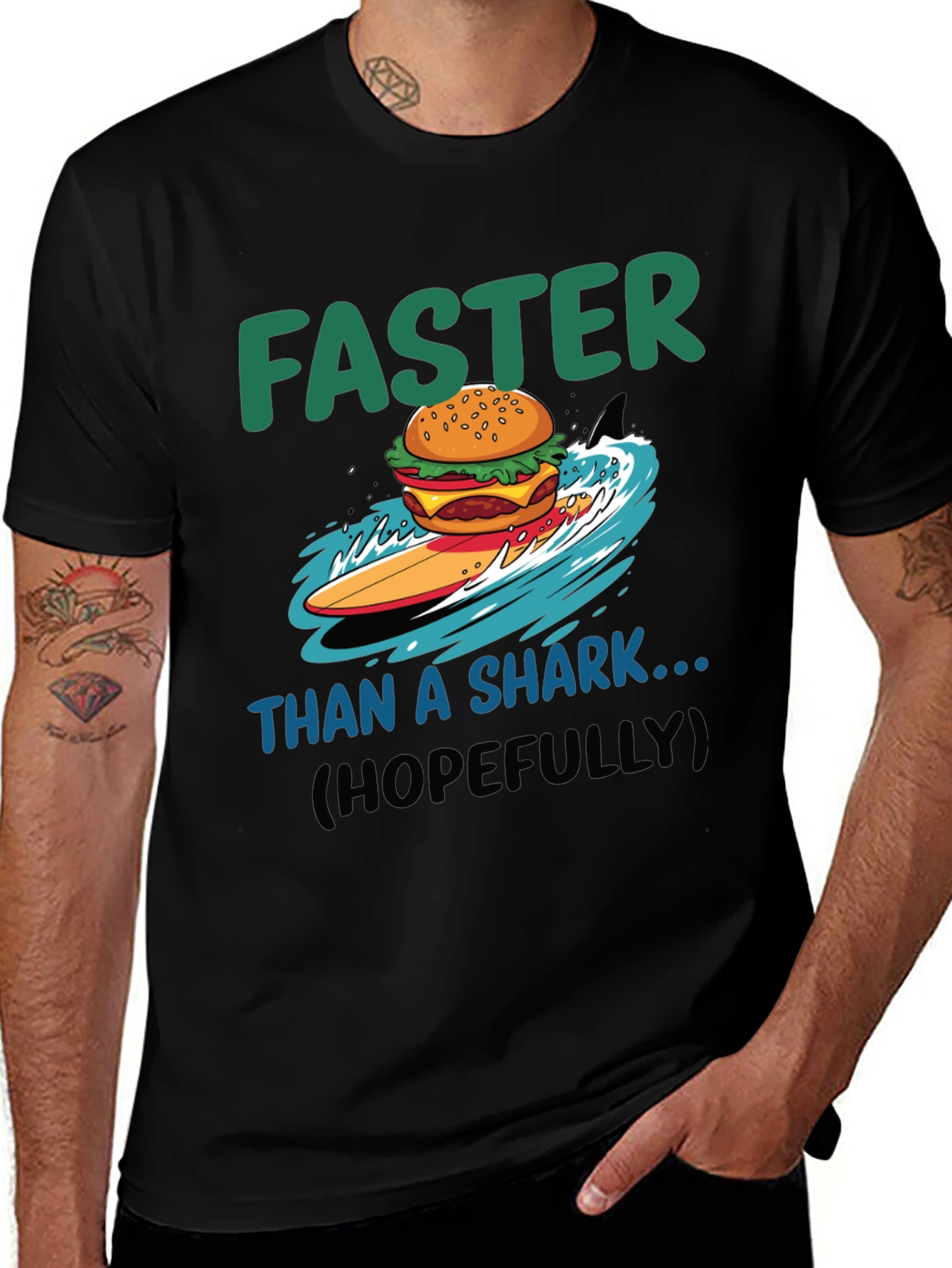 Faster Than a Shark Burger Surf T-Shirt