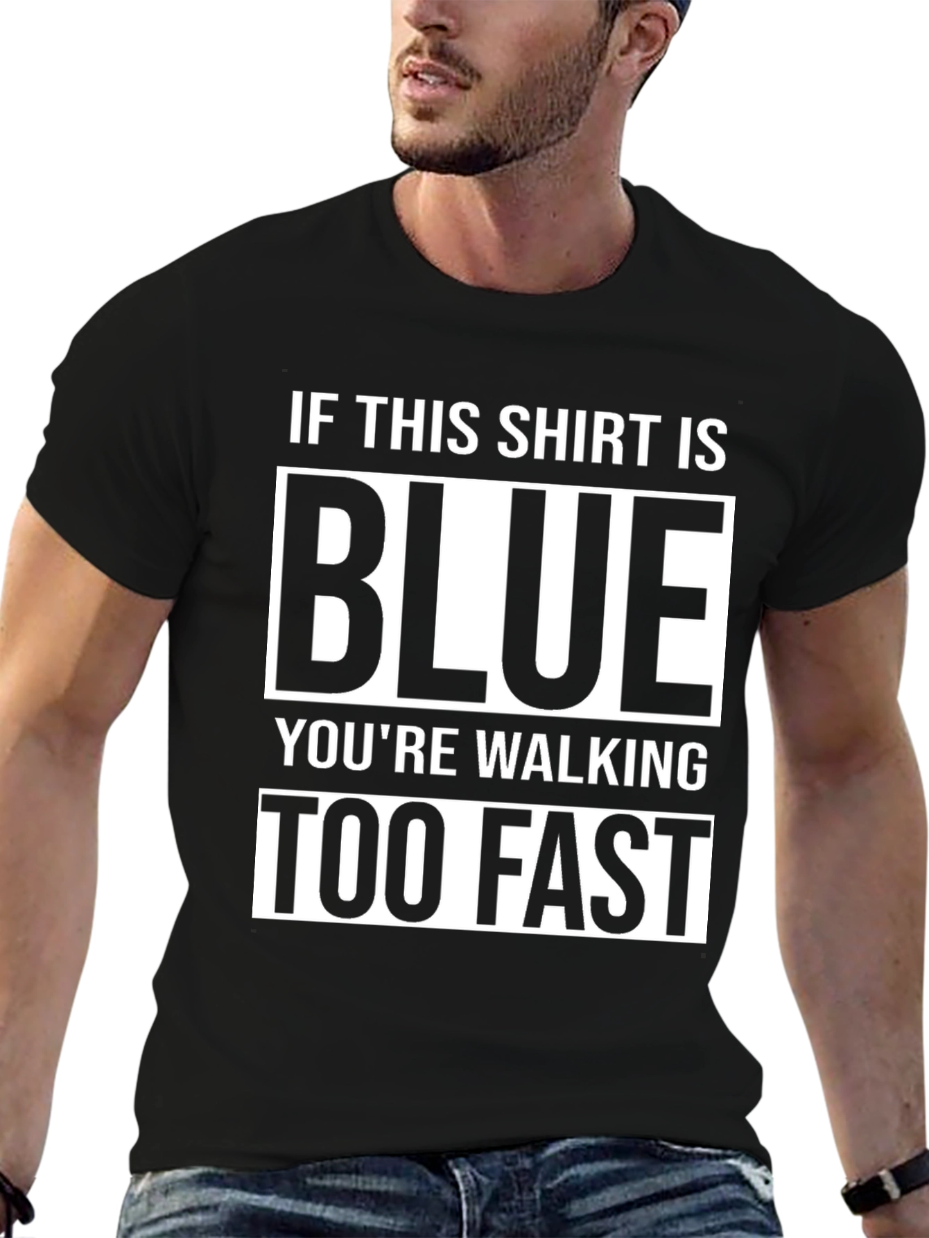 Humorous Blue Walking Speed Black T-Shirt