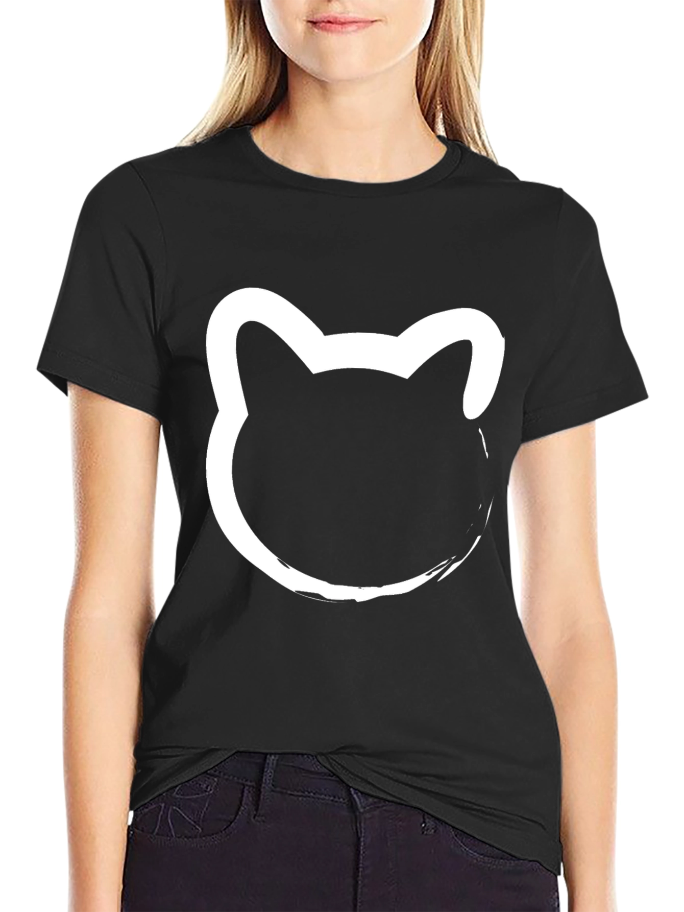 Black T-Shirt with Cat Silhouette