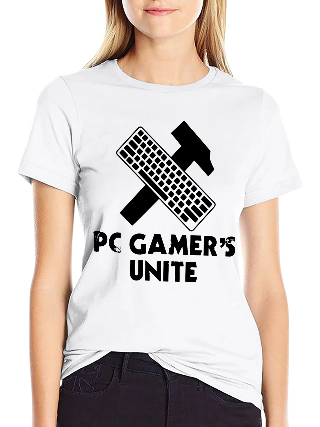 PC Gamers Unite T-Shirt - Keyboard Hammer Design