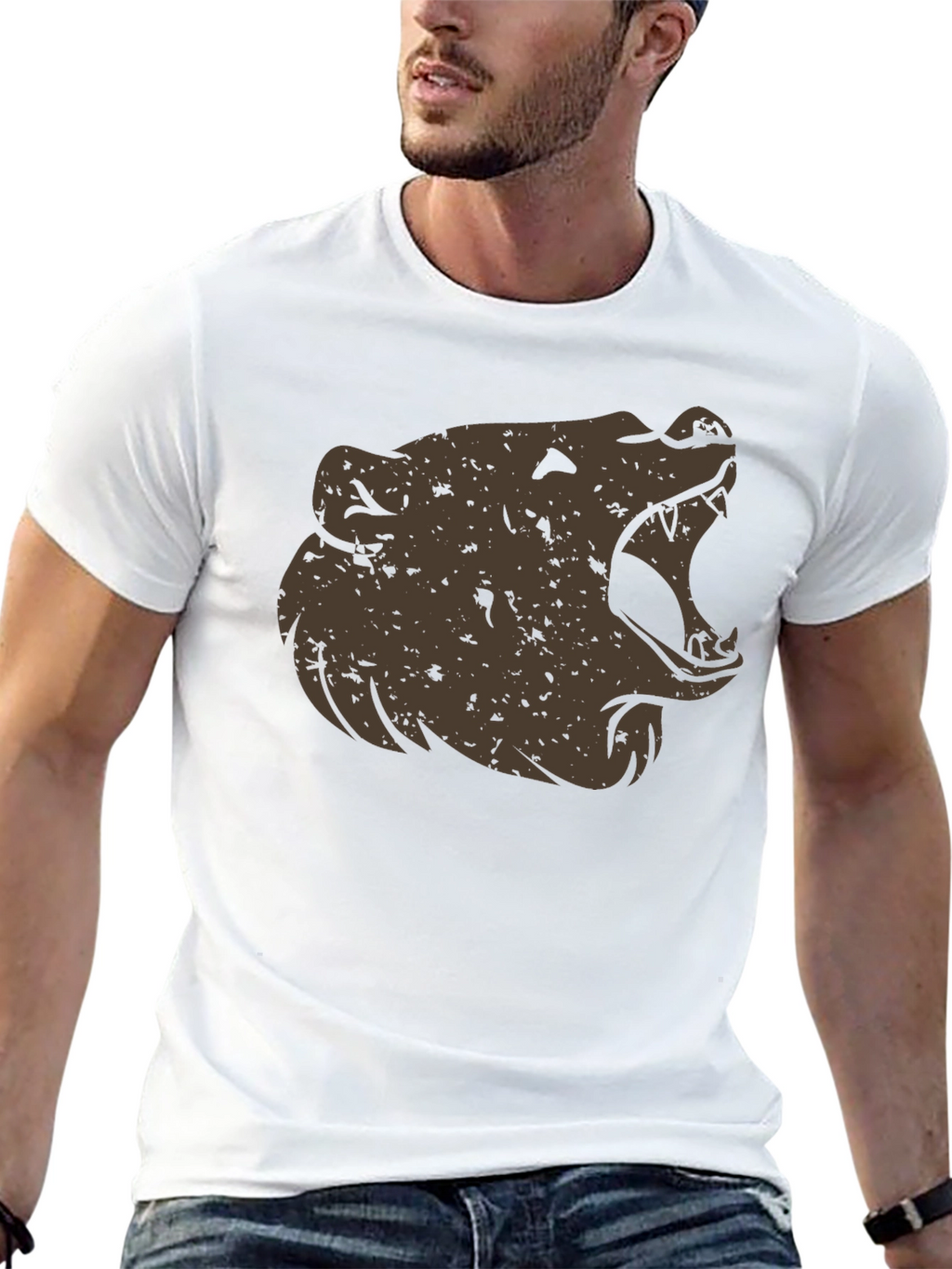 Roaring Bear Graphic Tee - Black Cotton Comfort