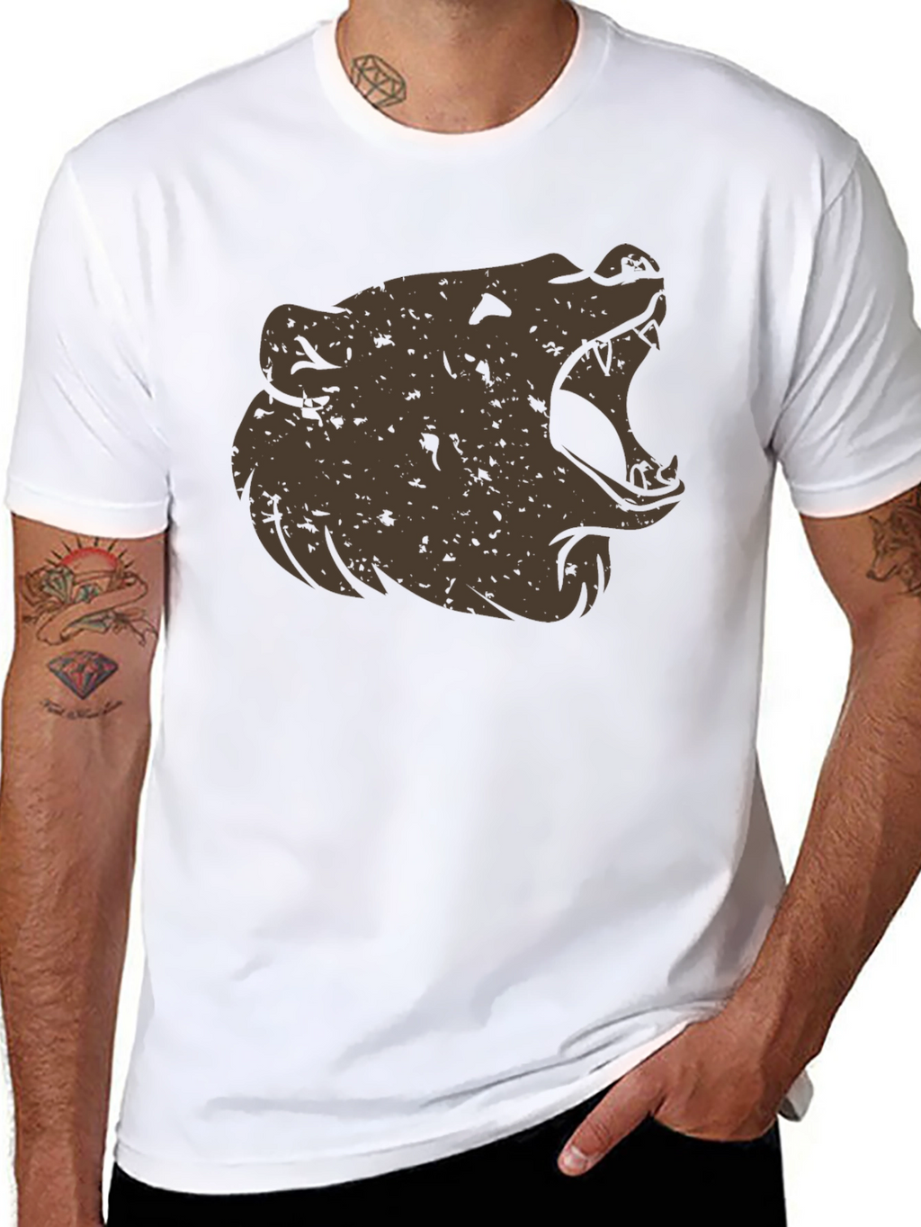 Roaring Bear Graphic Tee - Black Cotton Comfort