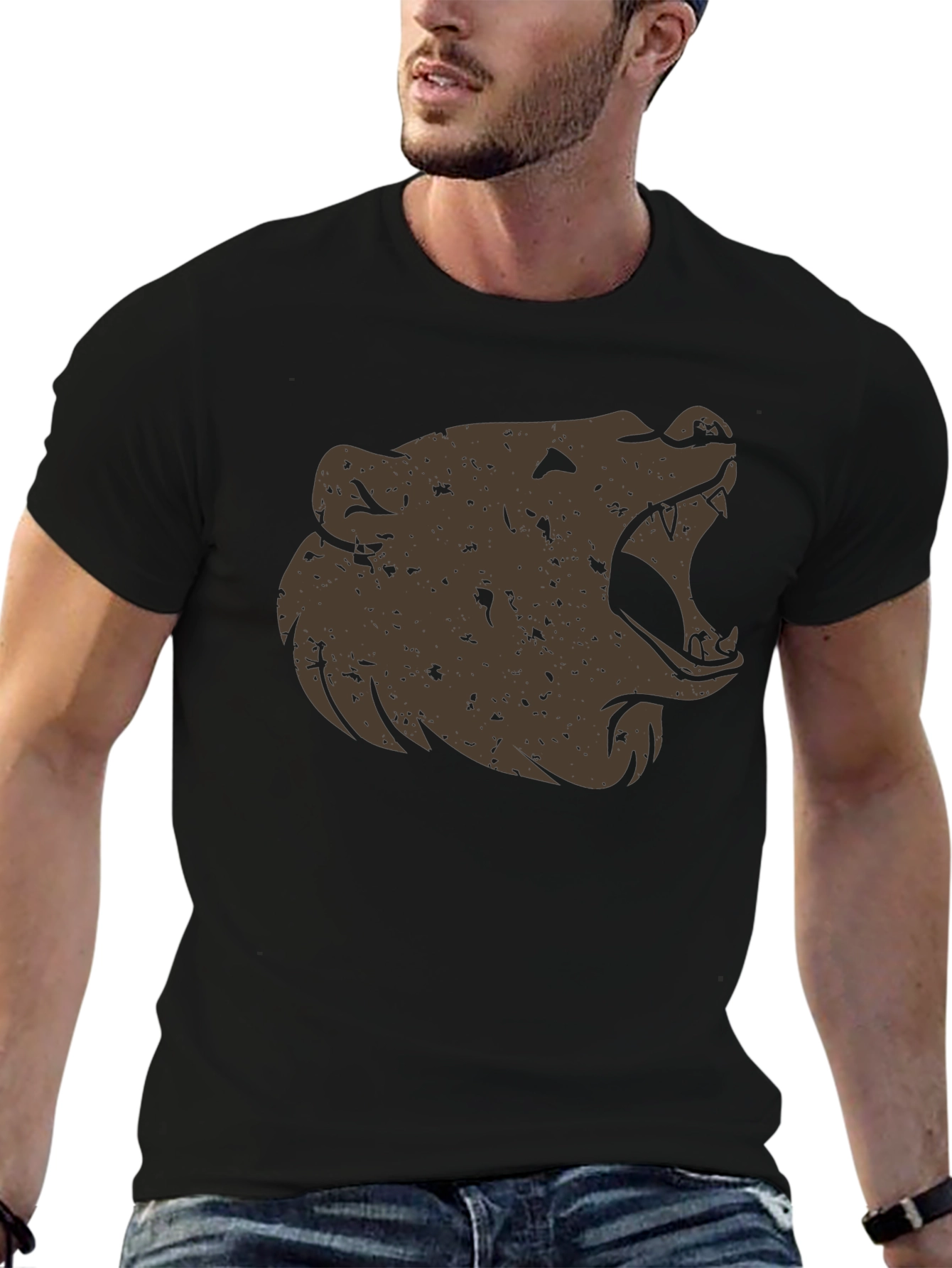 Roaring Bear Graphic Tee - Black Cotton Comfort
