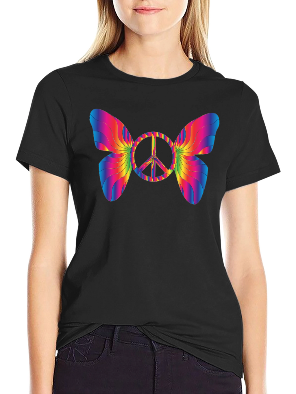 Peace Sign Butterfly Graphic T-Shirt