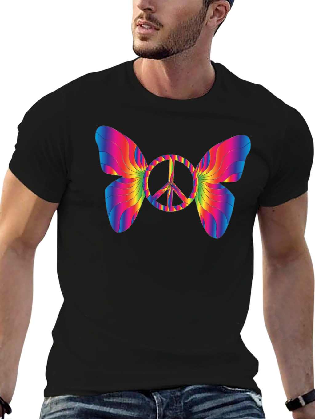 Peace Sign Butterfly Graphic T-Shirt