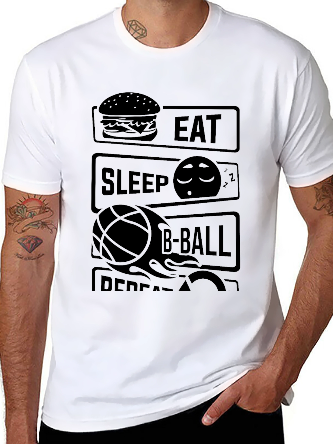 Eat Sleep B-Ball Repeat Mens Black Graphic Tee