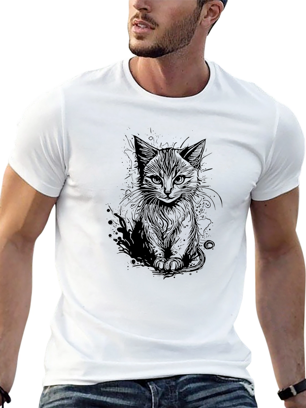 Black Cat Sketch T-Shirt - Stylish Graphic Tee