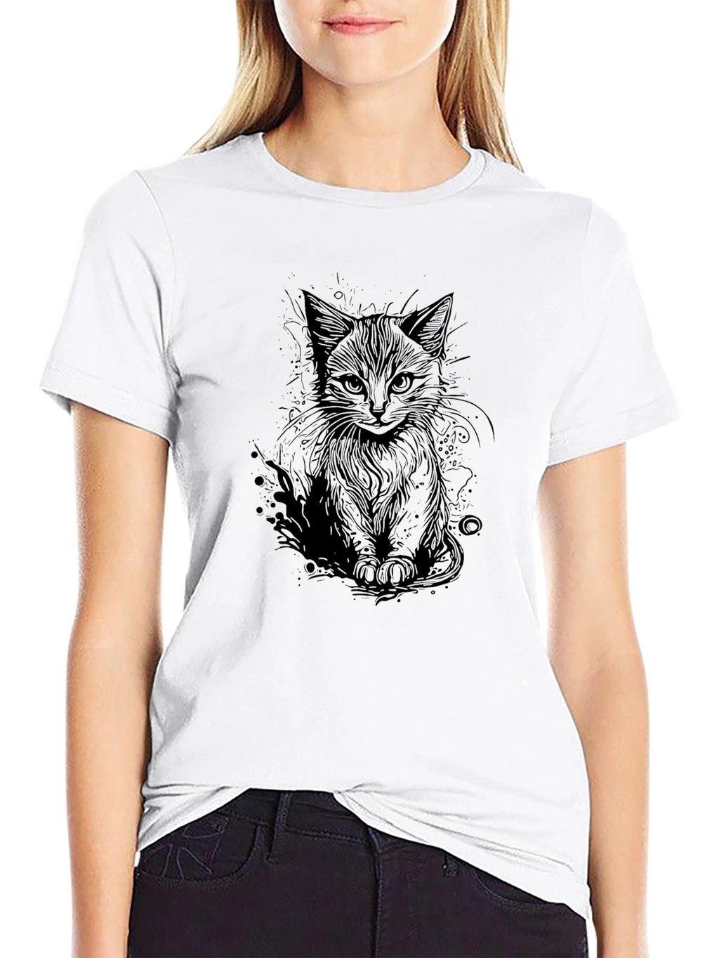 Black Cat Sketch T-Shirt - Stylish Graphic Tee