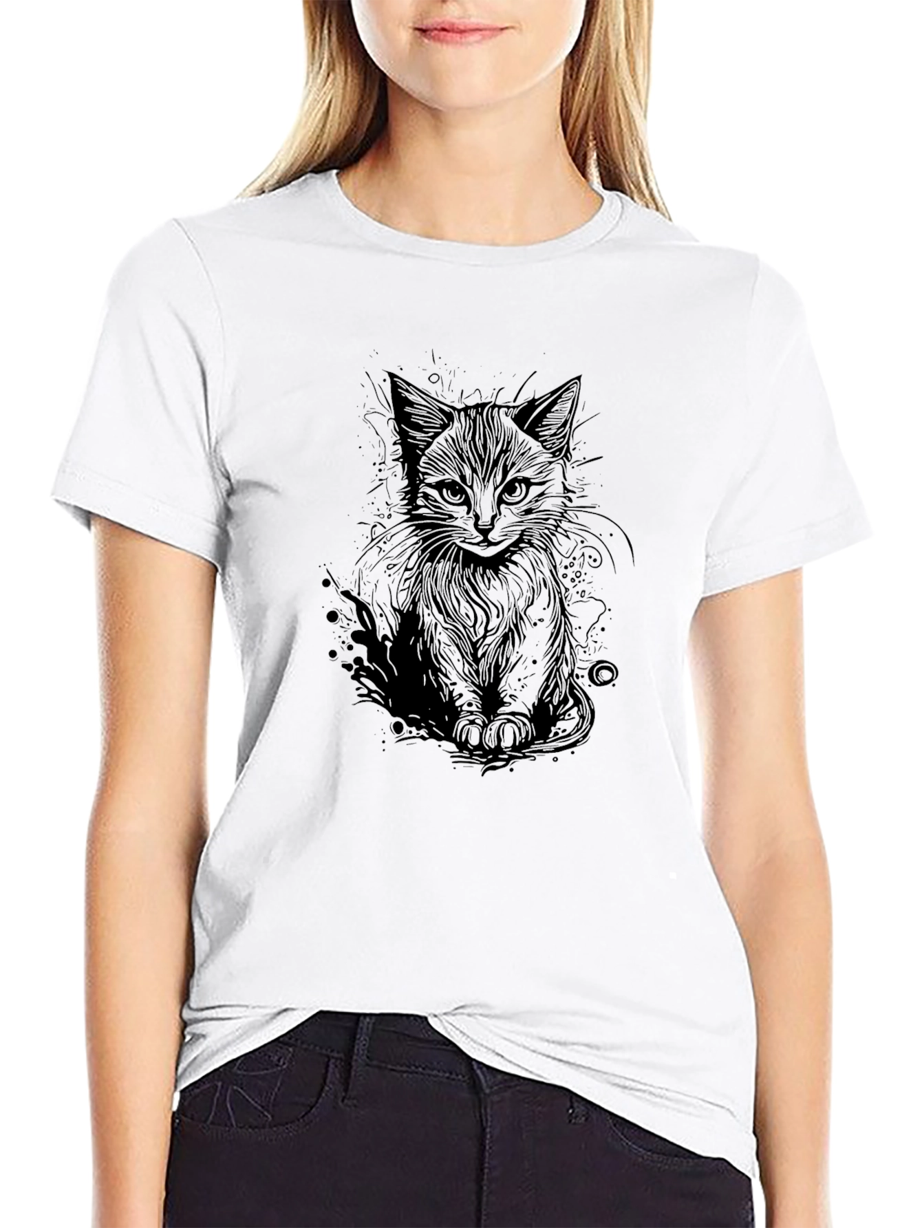 Black Cat Sketch T-Shirt - Stylish Graphic Tee
