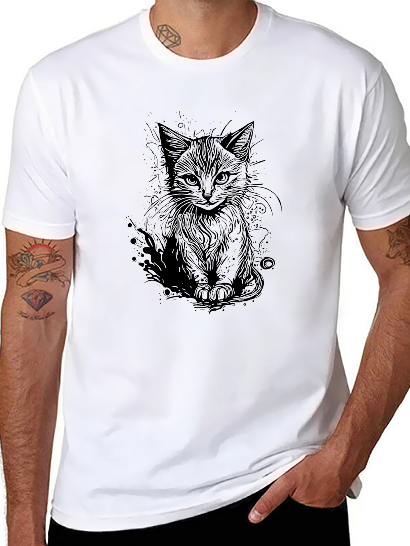 Black Cat Sketch T-Shirt - Stylish Graphic Tee