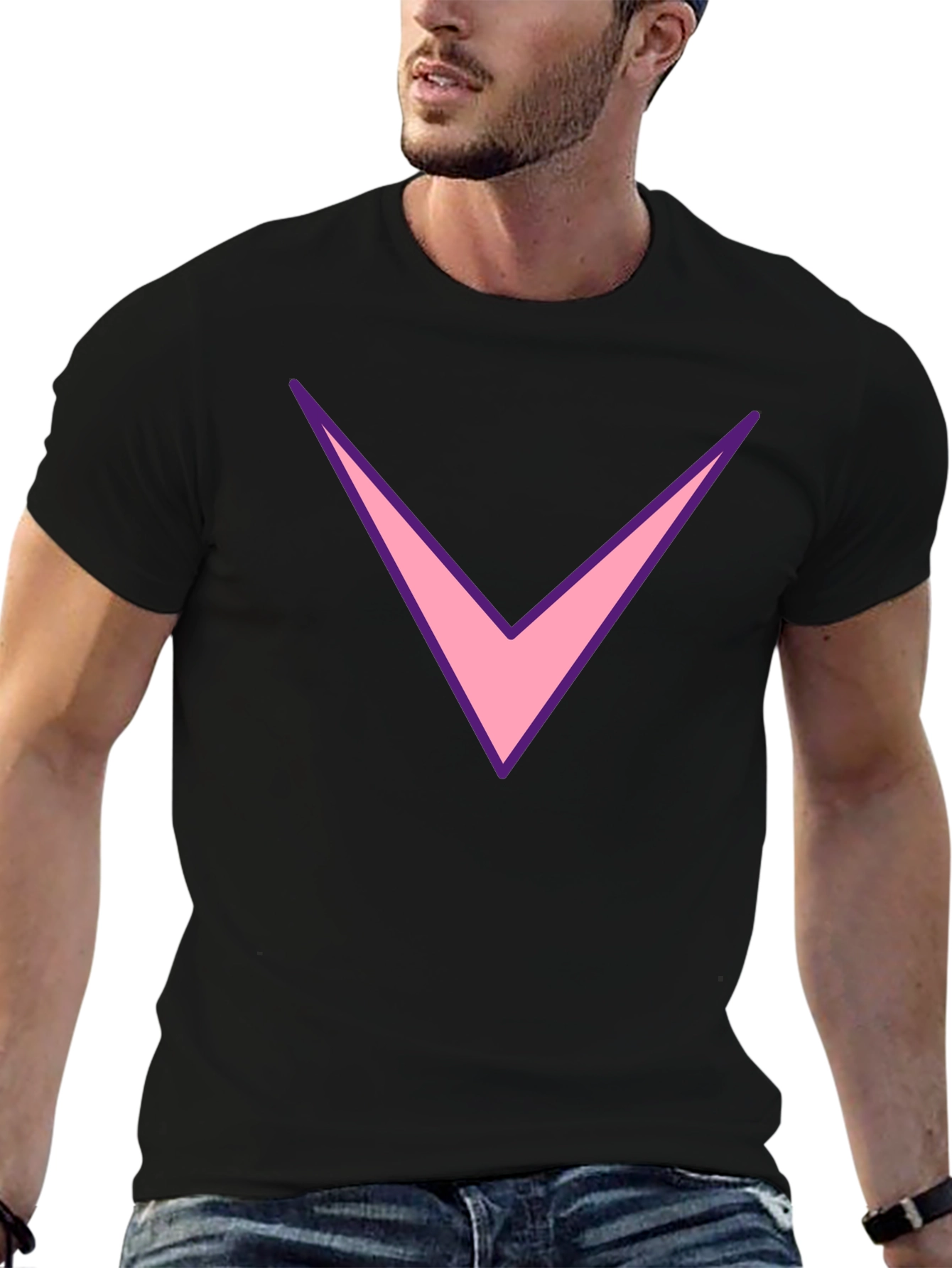 Mens Black T-Shirt with Pink Chevron Design