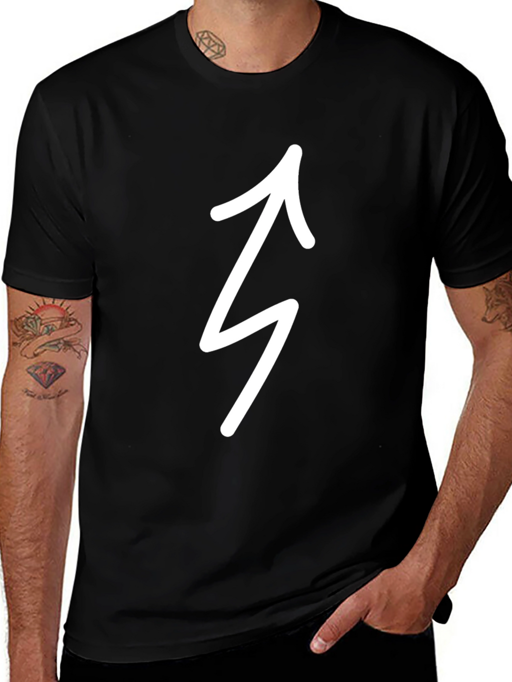 Black T-Shirt with White Arrow Design