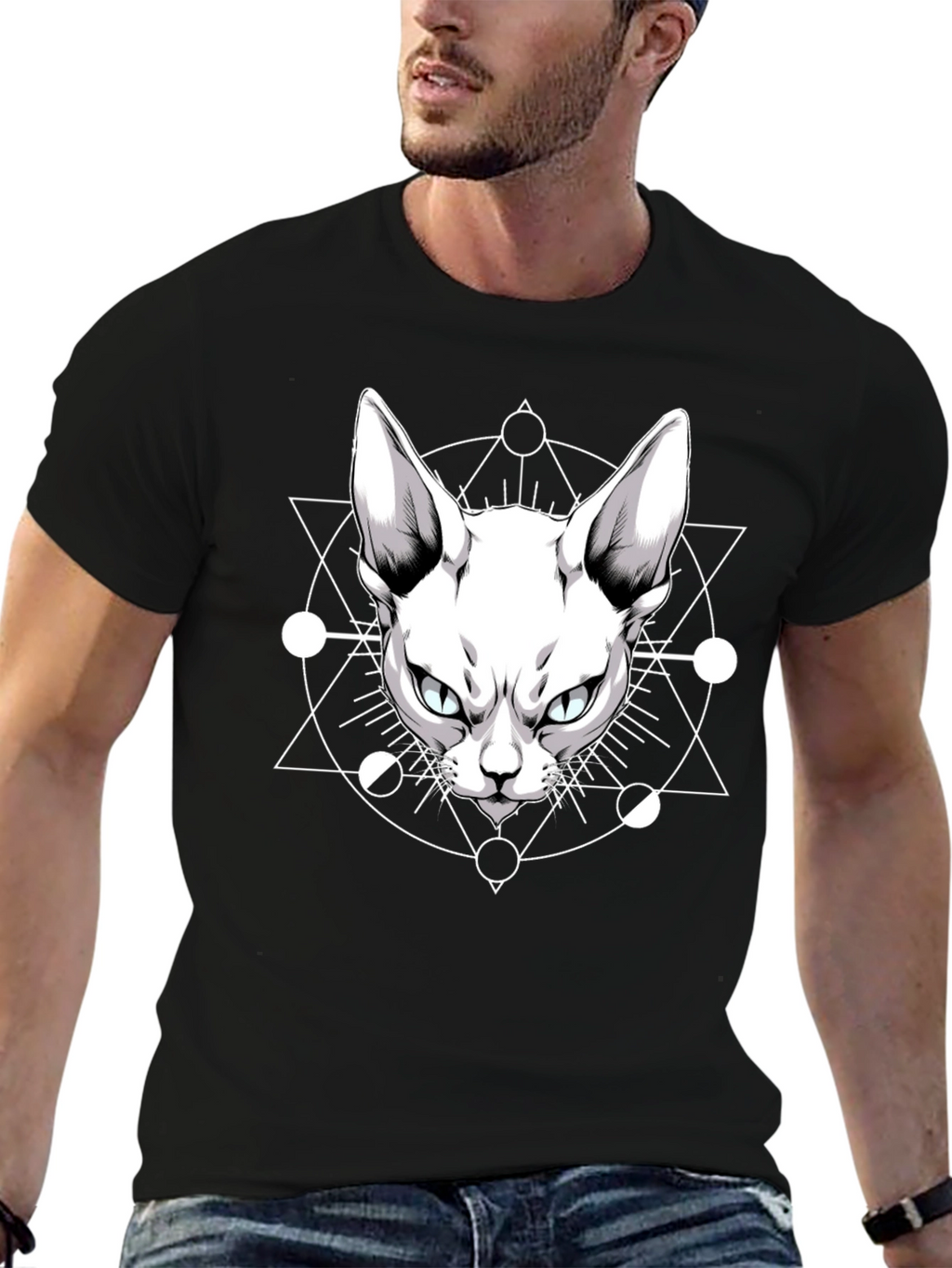 Occult Cat Graphic Tee - Mens Black T-Shirt