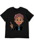 Cartoon Man Graphic Tee - Black Cotton T-Shirt