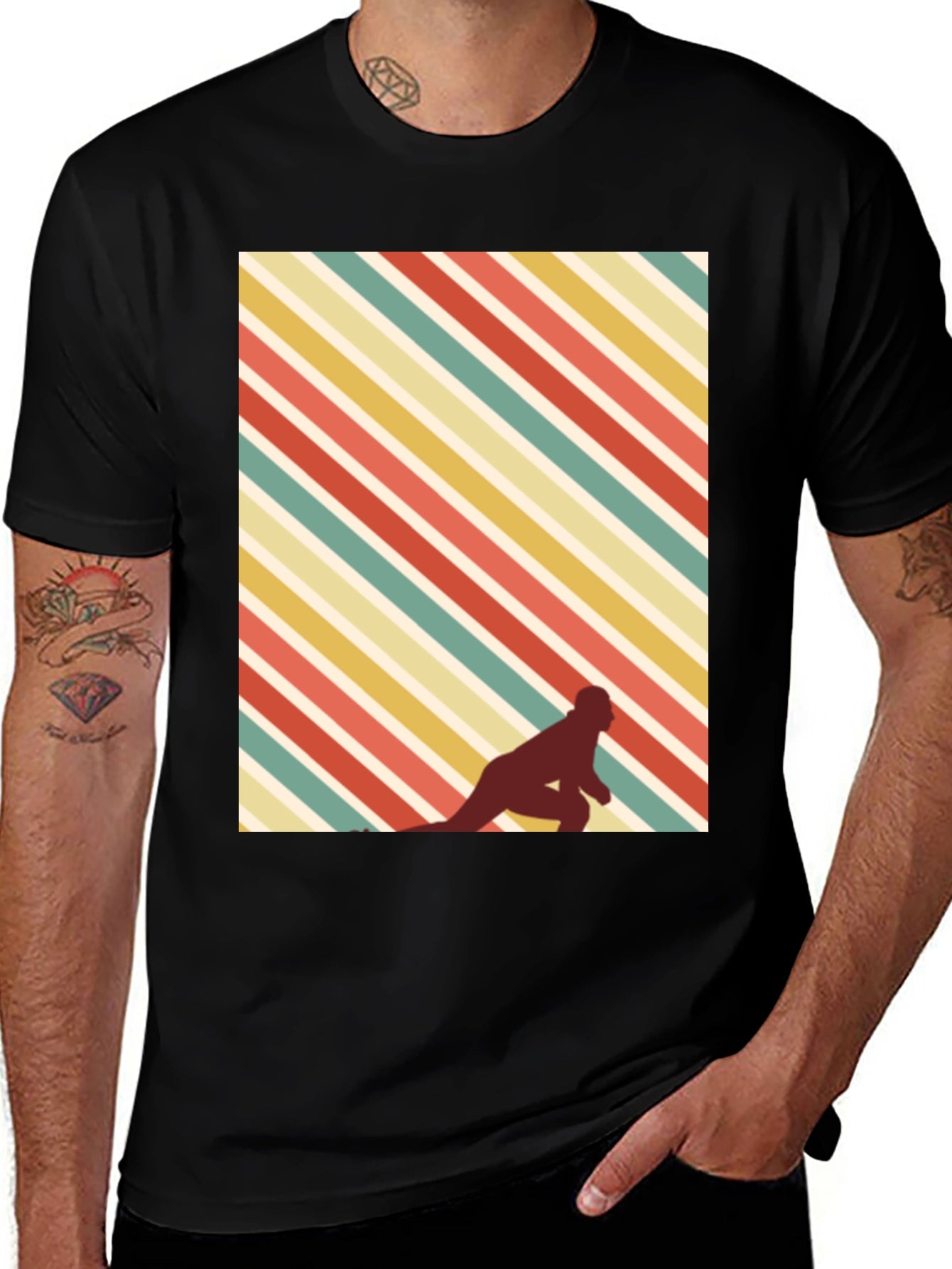 Retro Striped Runner Graphic Tee - Black