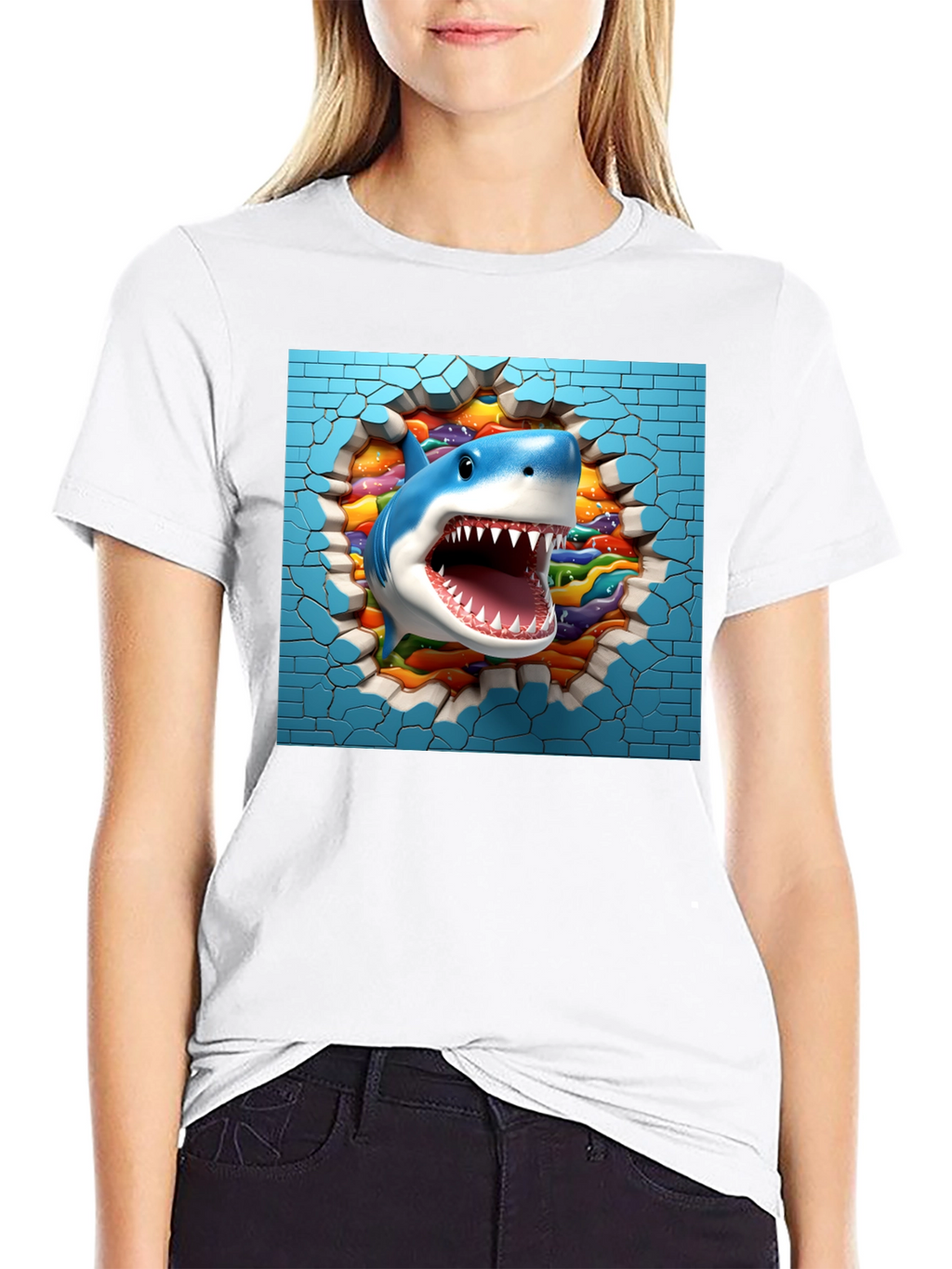 Shark Breaking Through Wall Graphic Tee