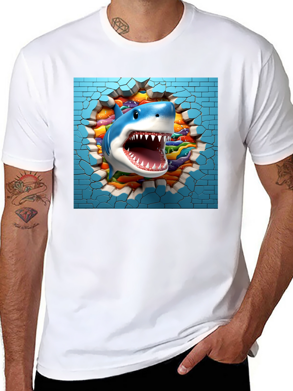Shark Breaking Through Wall Graphic Tee