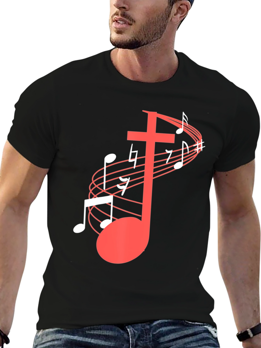 Musical Cross Graphic Tee - Black Cotton Blend