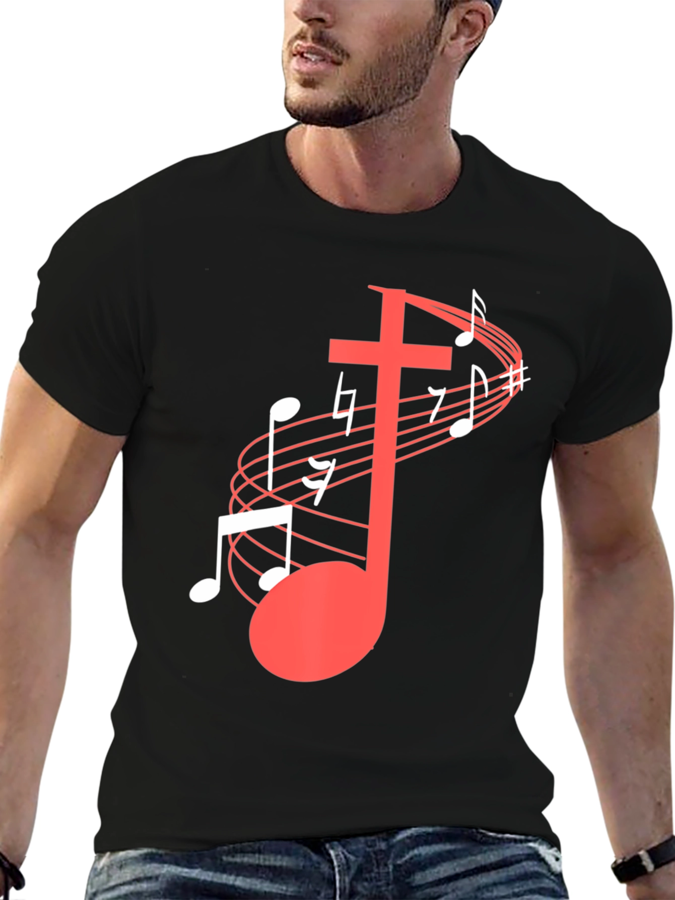 Musical Cross Graphic Tee - Black Cotton Blend