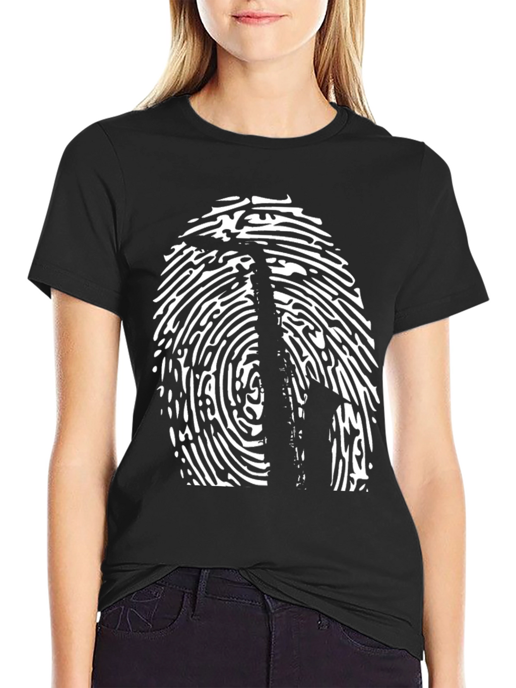 Saxophone Fingerprint Graphic Tee - Black