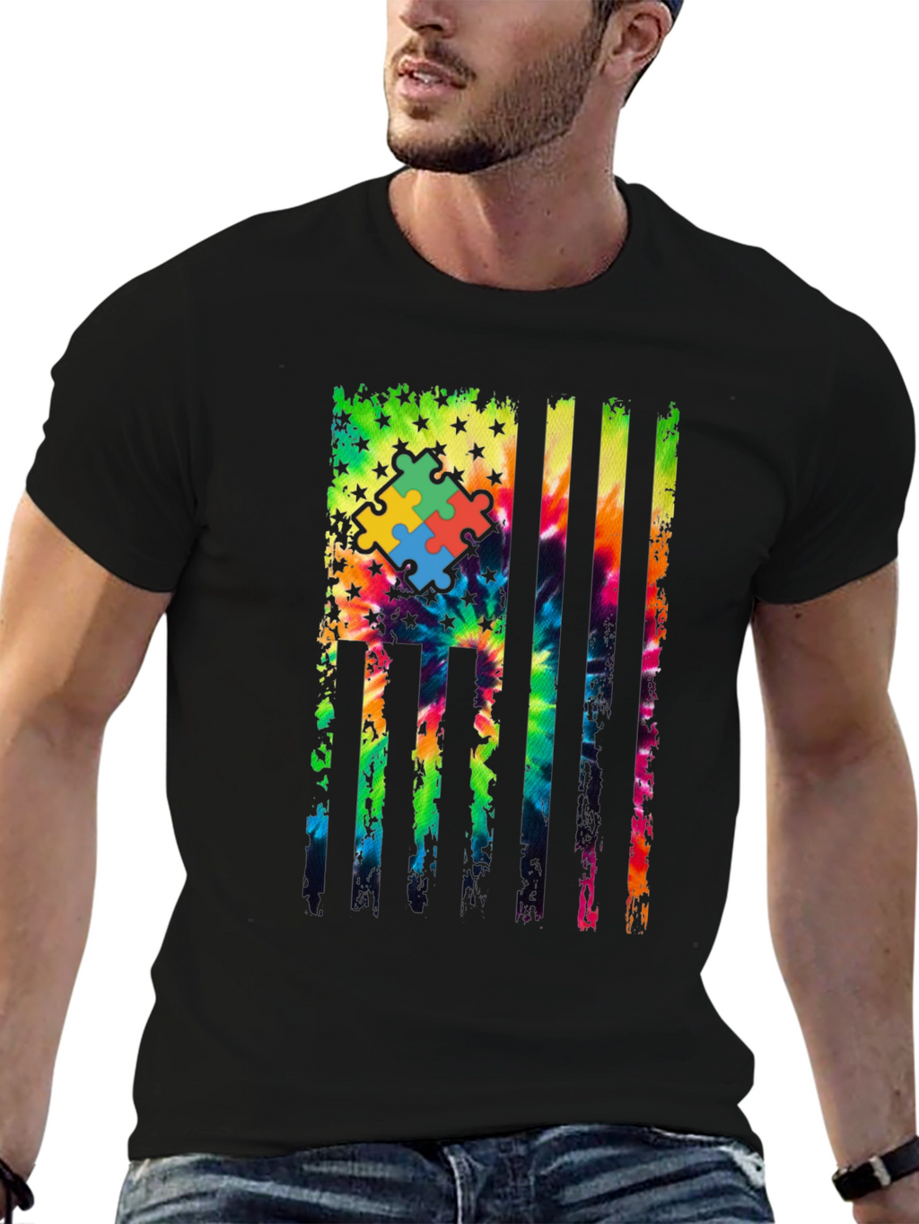 Autism Awareness Tie Dye Flag T-Shirt