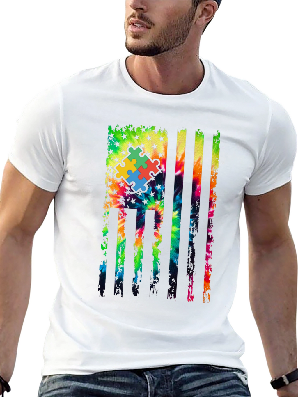 Autism Awareness Tie Dye Flag T-Shirt