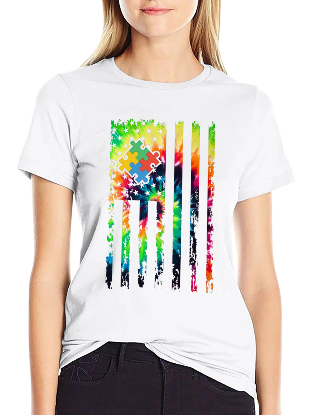 Autism Awareness Tie Dye Flag T-Shirt
